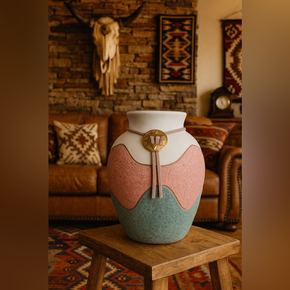 Beautiful signed Bonita Ceramics vintage southwestern Vase gold trim